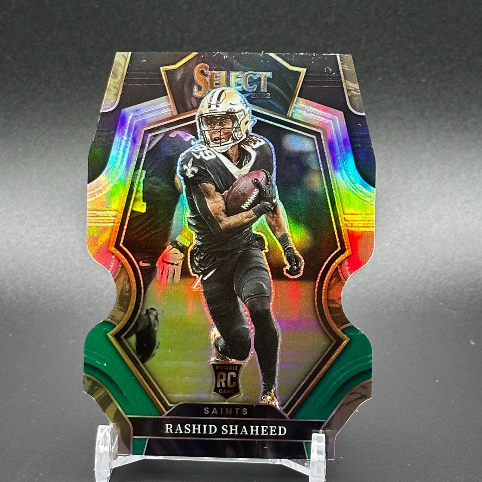 Rashid Shaheed 2022 Panini Select RC #172 Rookie Saints Black Green Die Cut
