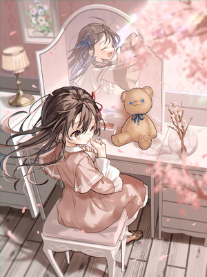 Anime girls original characters long hair black two Custom Gaming Mat Desk