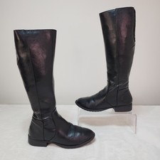 Gothic Matrix Black Knee High Boots 6 Faux Leather Stretch Calf Mob Wife Grunge