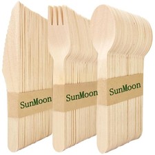 Praktisches 150er Wegwerf-Besteck-Set aus natürlichem Holz für Events und Reisen