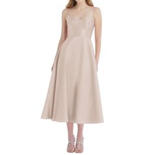 Alfred Sung dress D799 spaghetti strap satin midi cocktail beige size 16
