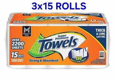 Member's Mark Super Premium Paper Towels 45 Mega Rolls 2-Ply 2200 Sheets White