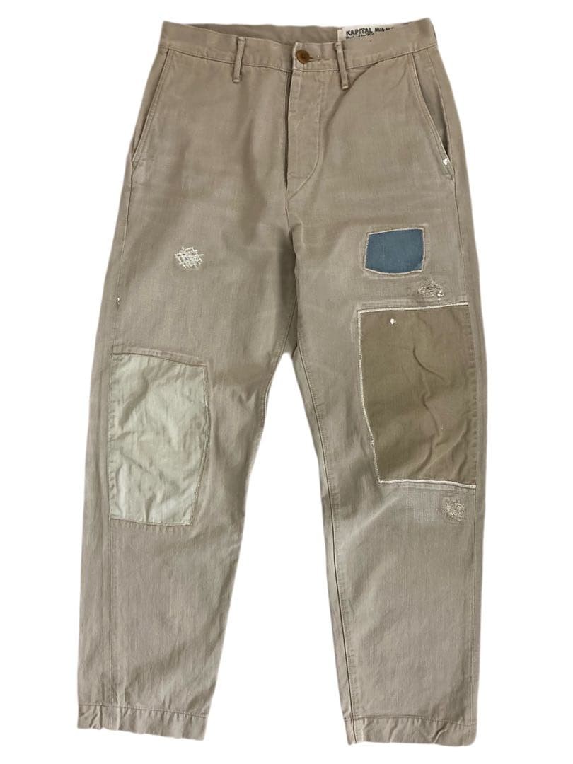 KAPITAL Vintage Chino Patchwork Pants Size 1 Beige 100% Cotton