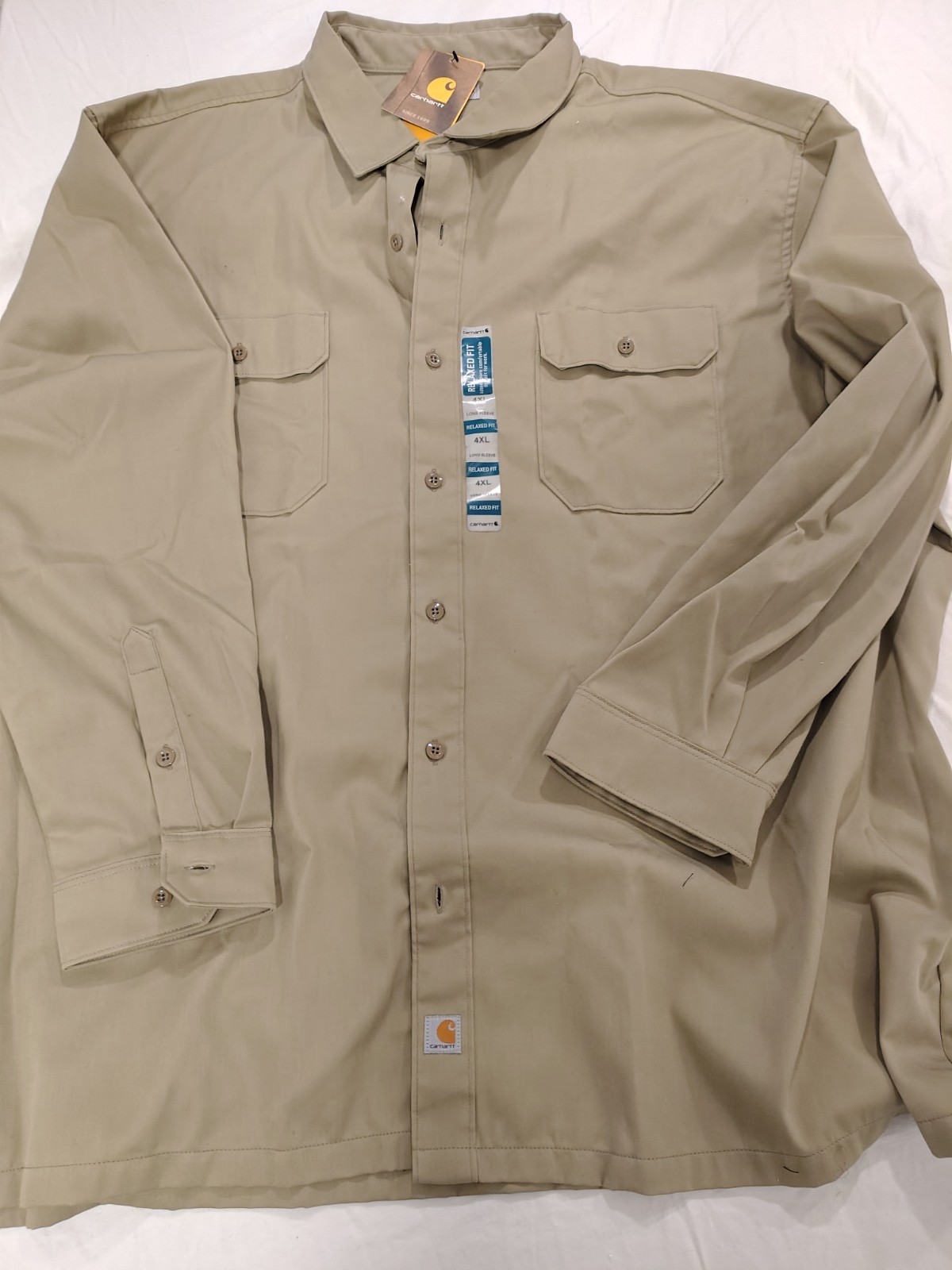 Carhartt Men's 4XL Work Shirt Khaki Cotton Long Sleeve Button Down S224 KHI