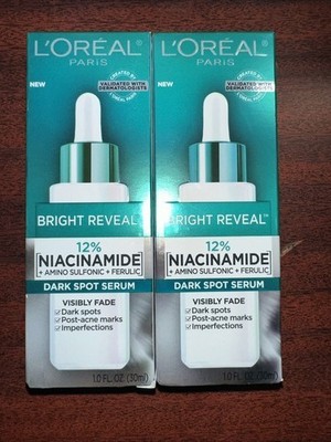 LOT OF 2 L'Oreal Bright Reveal 12% Niacinamide Dark Spot Serum 1.0 fl oz EACH