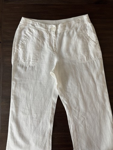 Chico’s Womens 100% Linen Pants sz medium Lightweight Wide Leg White