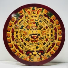Aztec Calendar Inlayed Cut Wood
