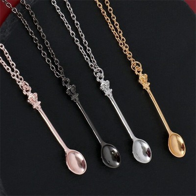 Mini Little Salt/Sugar Crown Charm Spoon Necklace Pendant Chain Jewelry