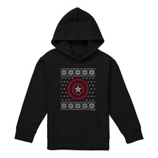 Marvel Captain America Shield Christmas Jumper Kids Hoodie, Black, 5-13 Years