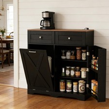10 Gallon Tilt Out Trash Can Cabinet with Power Outlet Kitchen Island Table