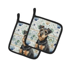 Caroline's Treasures Black Tan Lakeland Terrier Coastal Sea Glass Pair Potholder