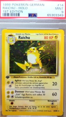 1999年 Pokemon Game Raichu-Holo 1st Ed. PSA 9 1st Edition Base Set Raichu 14 NM-MT German Pokemon Card