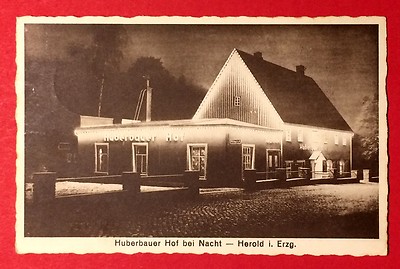 Postcard Herald in the Erzgebirge 1938 Huberbauer Hof at night (11498