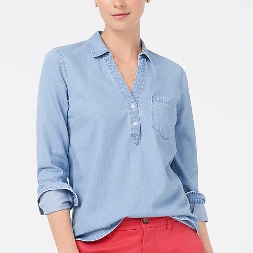 Chemisier Tunique J.CREW En Popeline Chambray Blanc - Taille XS - Neuf Avec Tache (voir Description)