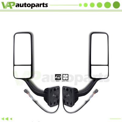 LH+RH Side Hood Black Power+Heated Mirrors pair For Freightliner Cascadia 08-16