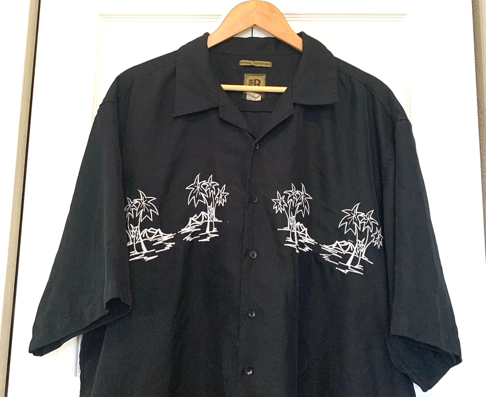 Рубашка Bruno из микрофибры мужская 2XL вышитая пальмами черная прибрежная - Изображение 4 из 4