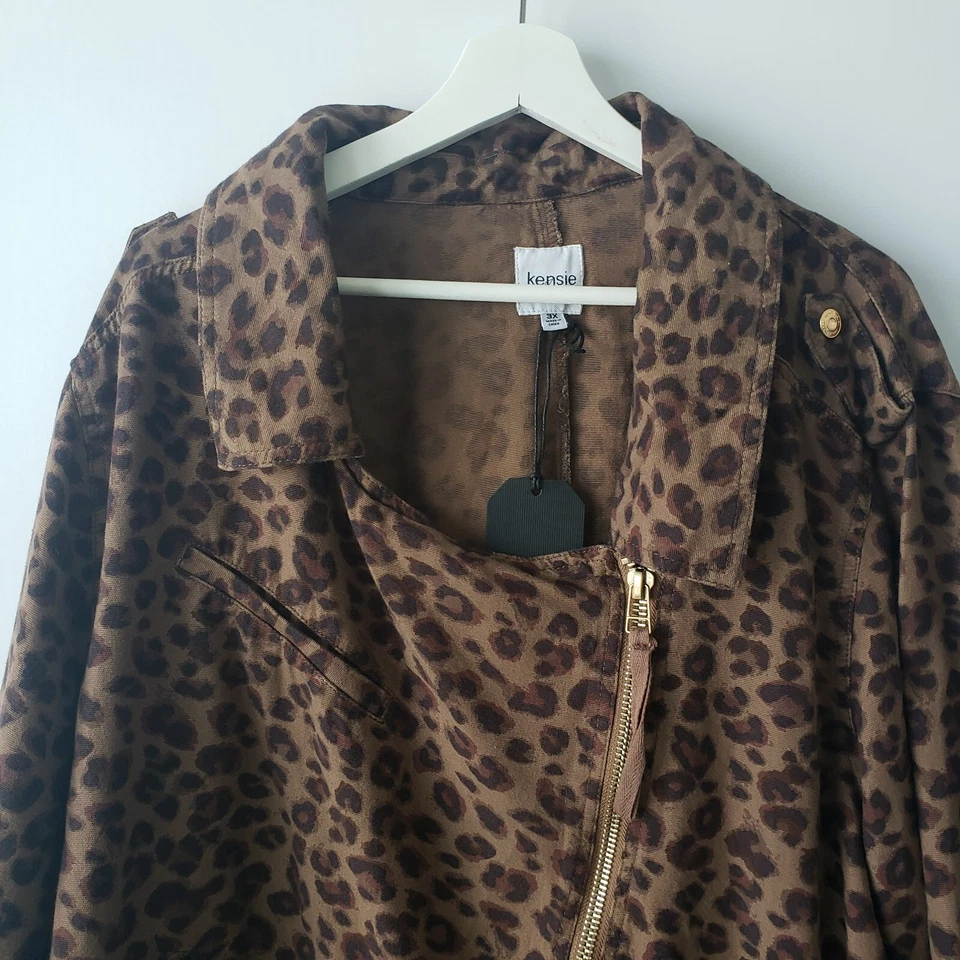 Kensie Mujer Leopardo Estampado Asimétrico Cremallera Moto Chaqueta Talla 3X Foto 3 de 4