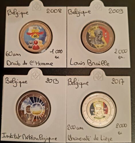 Pièces 2 Euro Commémorative COULEUR : Belgique 2008-2009-2013 et 2017. - Afbeelding 1 van 5