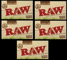 5 Packs RAW SINGLE WIDE "ORGANIC HEMP" Cigarette Rolling Papers 500 leaves TOTAL
