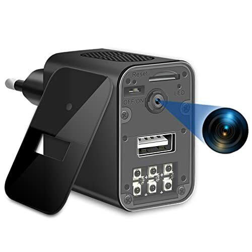 Camera Espion USB Charguer, Igzyz Caméra Cachée 1080P avec Vision Nocturne, Mini