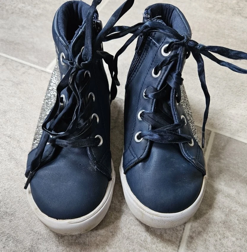 ~ Zapatillas altas Disney Frozen azul marino plata brillantes niñas pequeñas talla 7,5 Foto 3 de 4