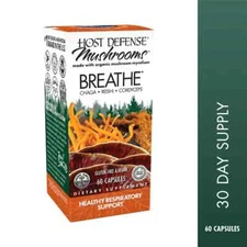 Host Defense Breathe 60 Veg Capsules Organic Respiratory Health Fungi Perfecti