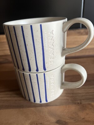 X2 STARBUCKS TEAVANA BLAU GESTREIFT TASSEN TASSEN 12oz 355ML