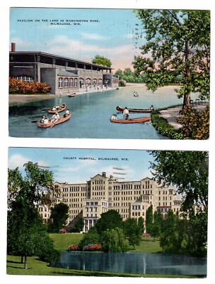 3458- 2 AK  Lot Milwaukee.. County hospital & Lake in Washington Park 1952