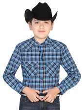 CAMISA VAQUERA PARA NINO EL GENERAL 55% COTTON 45%POLYESTER AZUL REY ID 42320