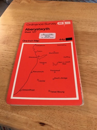 1969 old vintage OS Ordnance Survey One-inch Seventh Series Map 127 Aberystwyth