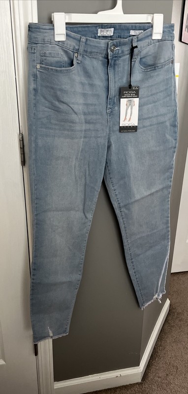 Sofia Vergara Jean  Women Size 12 Blue  Rosa Curvy Ripped High-Rise Ankle NEW