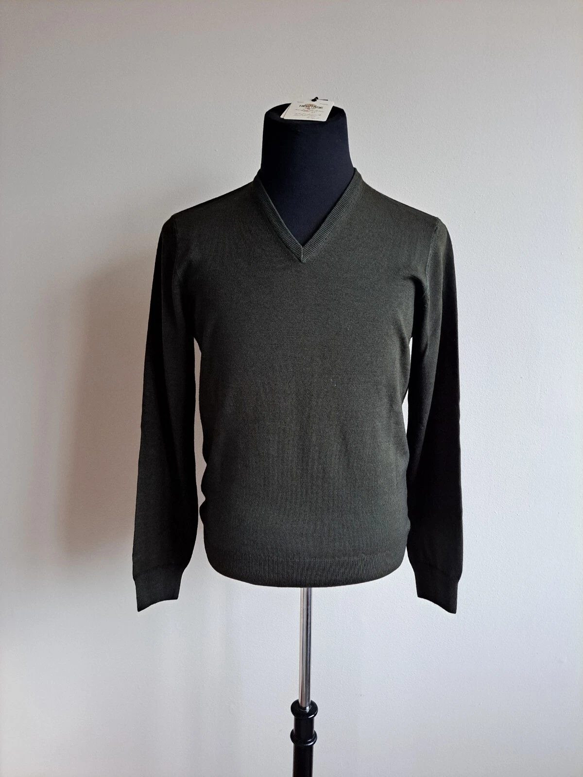 NEW Heritage Men's Italian 100% Lana Wool V-Neck Green Sweater 50 / M