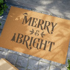 Merry  Bright Christmas Doormat Santa Reindeer Christmas Mat Rudolph Sleigh