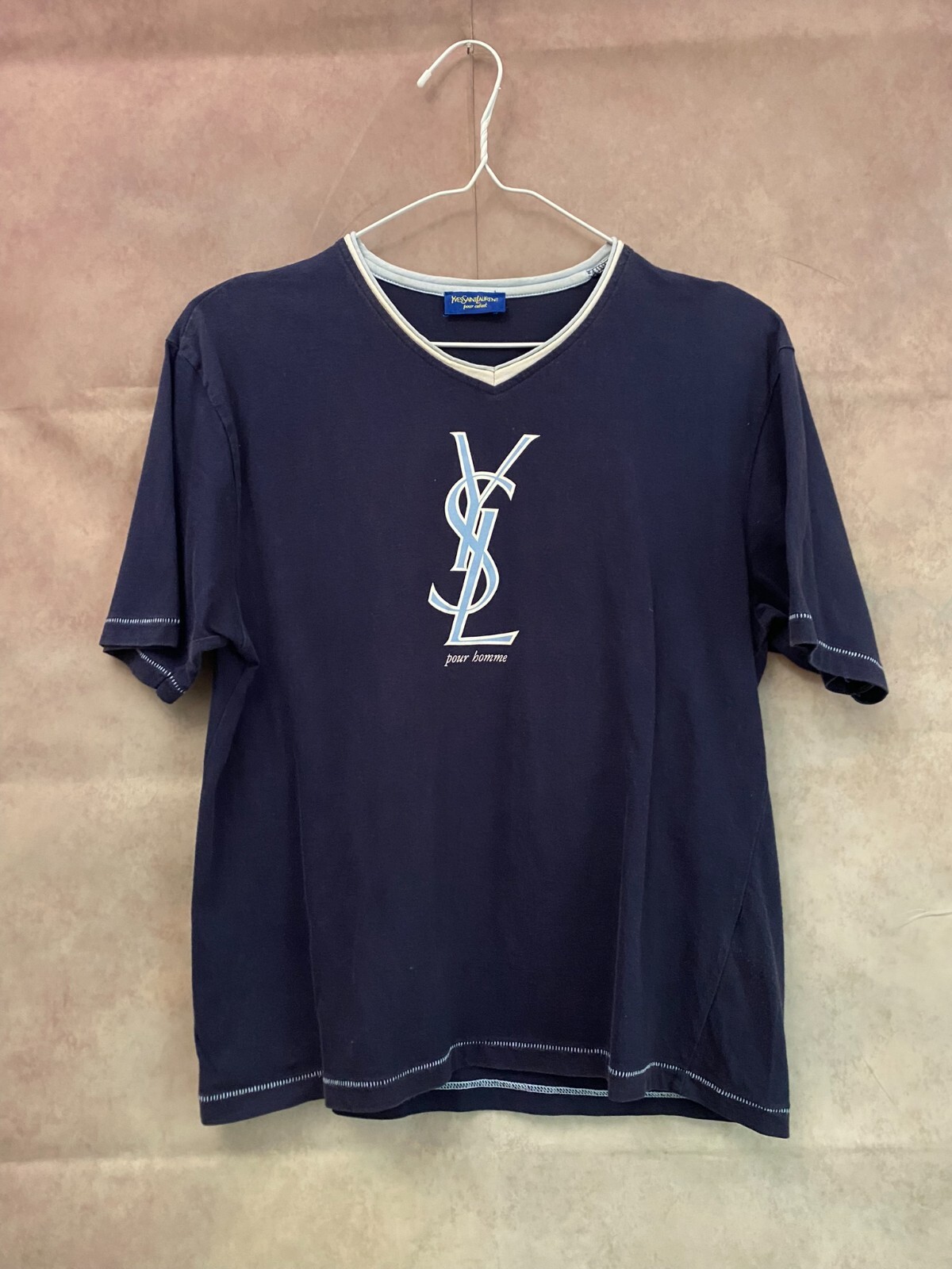 T shirt Ysl Yves Saint Laurent grande logo blu taglia S