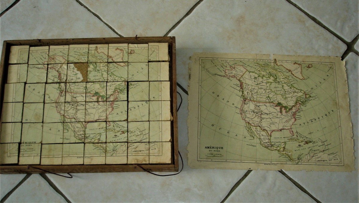 Jouet ancien / Jeu de cube ATLAS GEOGRAPHIQUE / PUZZLE 48