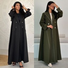 Muslim Abaya Arab Long Coat Islamic Women Burqa Double-Breasted Cardigan Robe