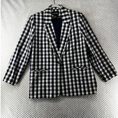 Requirements Blazer Linen Blend Gingham Plaid Career Office Casual Jacket 12