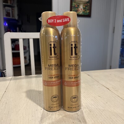 2Pk Hairspray Freeze It Mega Freeze With Optical Brightener 10oz Humidity Proof