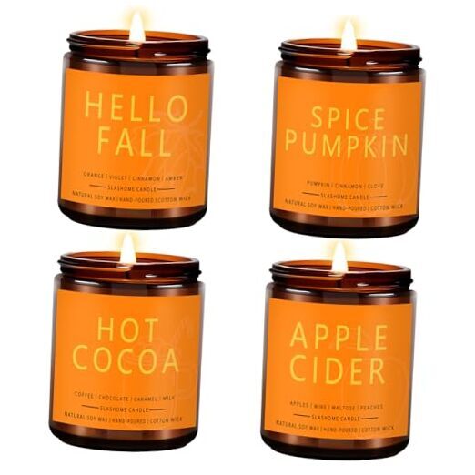 Candles Set | Scented Candles, Fall 4Pack- Hello Fall/Pumpkin/Apple Cider/Cocoa-image