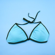 Victorias Secret Large Blue Triangle Padded Halter Plunge Bikini Top Swimwear VS