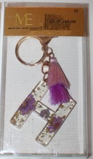 Modern Expressions Monogram Keychain Letter " H " Purple Floral w Pom Pom Tassel