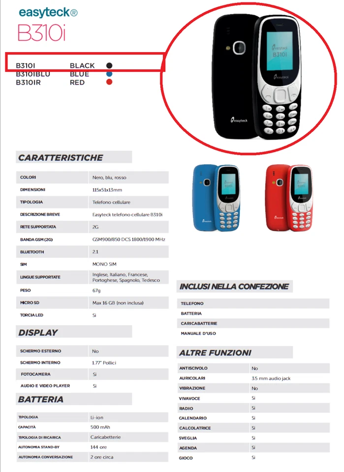 TELEFONO CELLULAR BASE Easyteck B310 B310I NERO Vivavoce Fotocamera FM Player AV - Immagine 2 di 4