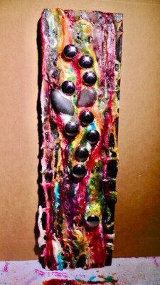    Diamonds and Rust  Abstract Mixed Media Wall Art | Red - Black - Chrome