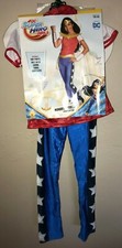 WONDER WOMAN girls NEW NWT HALLOWEEN COSTUME medium 8/10 TOP PANTS BELT TIARA
