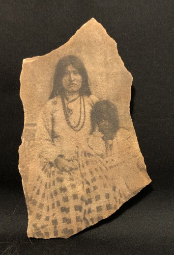 Al Peyron signed Geromimo's wife Apache sandstone photo circa 1992