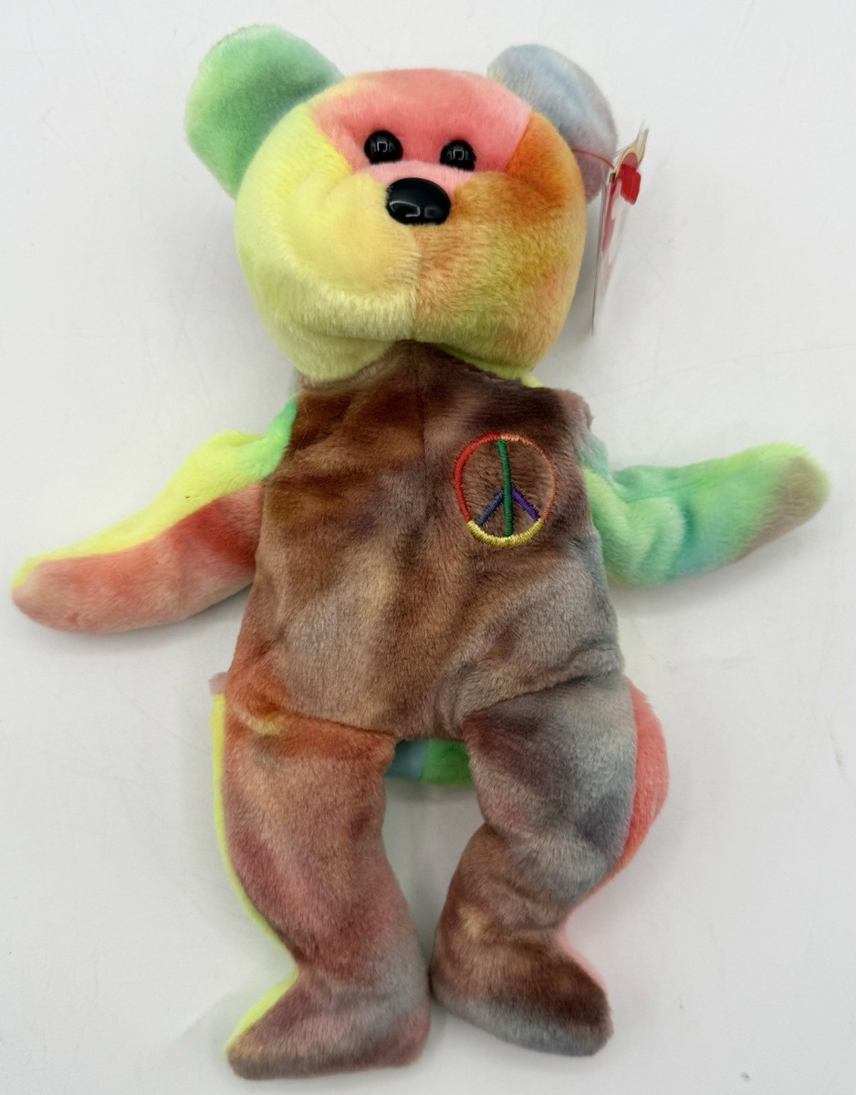 Ty Beanie Baby Peace Bear February 1, 1996 Tie Dyed Bear (RARE)