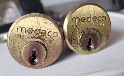 MEDECO "51S" Brass Mortise Lock (1) & Rim Cylinder (1) & Original (2) Keys Ea.