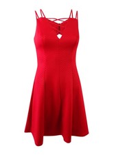 GUESS Women's Embossed Lace-Up Fit & Flare Dress (2, Red)