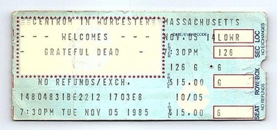 Grateful Dead Concert Ticket Stub November 5 1985 Worcester