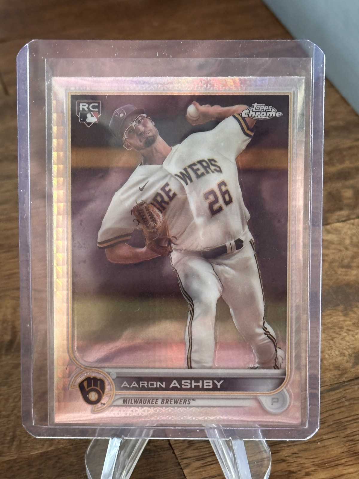 AARON ASHBY 2022 TOPPS CHROME PRISM REFRACTOR ROOKIE RC #80 BREWERS